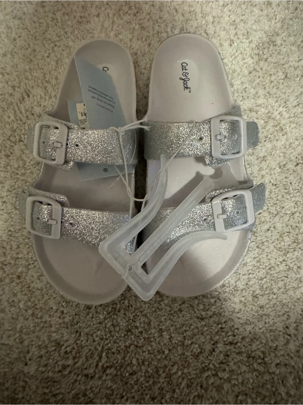 Cat & Jack Silver Glitter Double-Buckle Kids Sandals